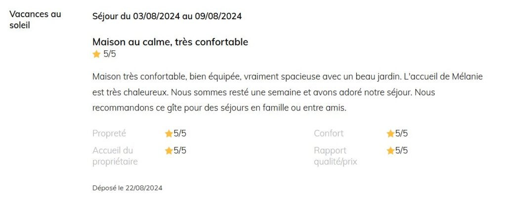 Avis vérifiés client Les clés de la tranquillité, conciergerie de Figeac